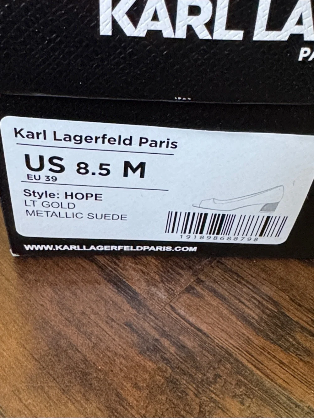 Karl Lagerfeld Metallic Suede Gold Square-Toe Block Heel